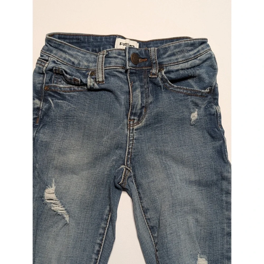 RSQ Girls Blue Distressed Mid Rise Ankle Jeans Size 7‎ Ripped Denim Slim Leg